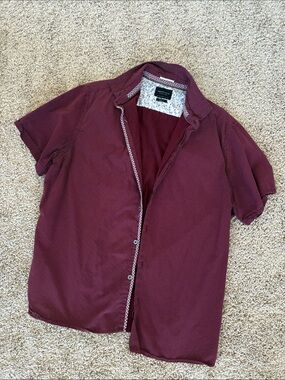 Denim & Flower Men's Short Sleeve Shirt Jacket - Burgundy